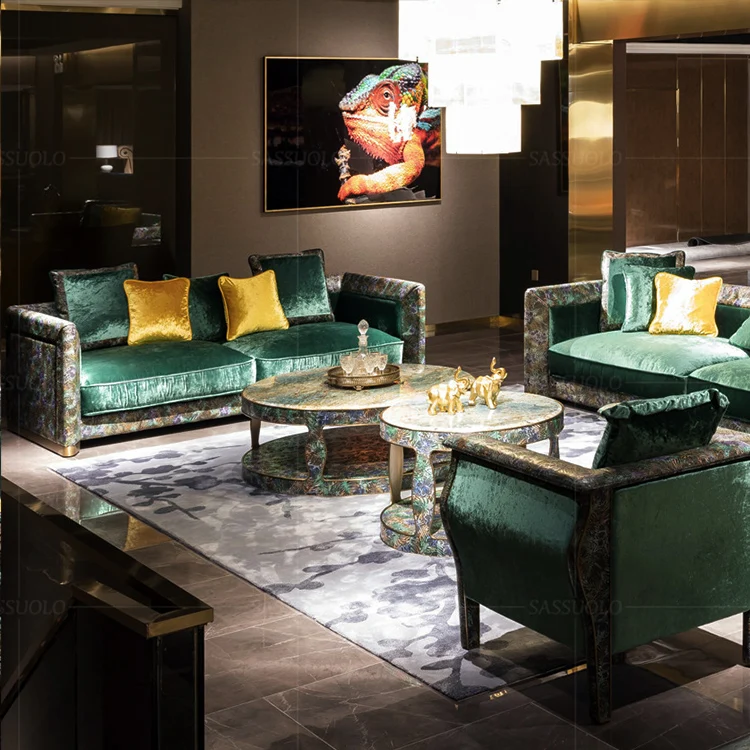 
Sassuolo Jungle series sectional sofa green painted genuine leather sofa luxury high quality couch living room sofa sets 