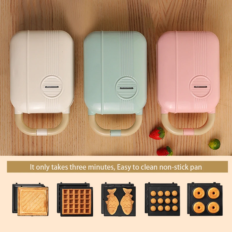 Cute household kitchen appliances 3 in 1 breakfast waffle making machine mini electric