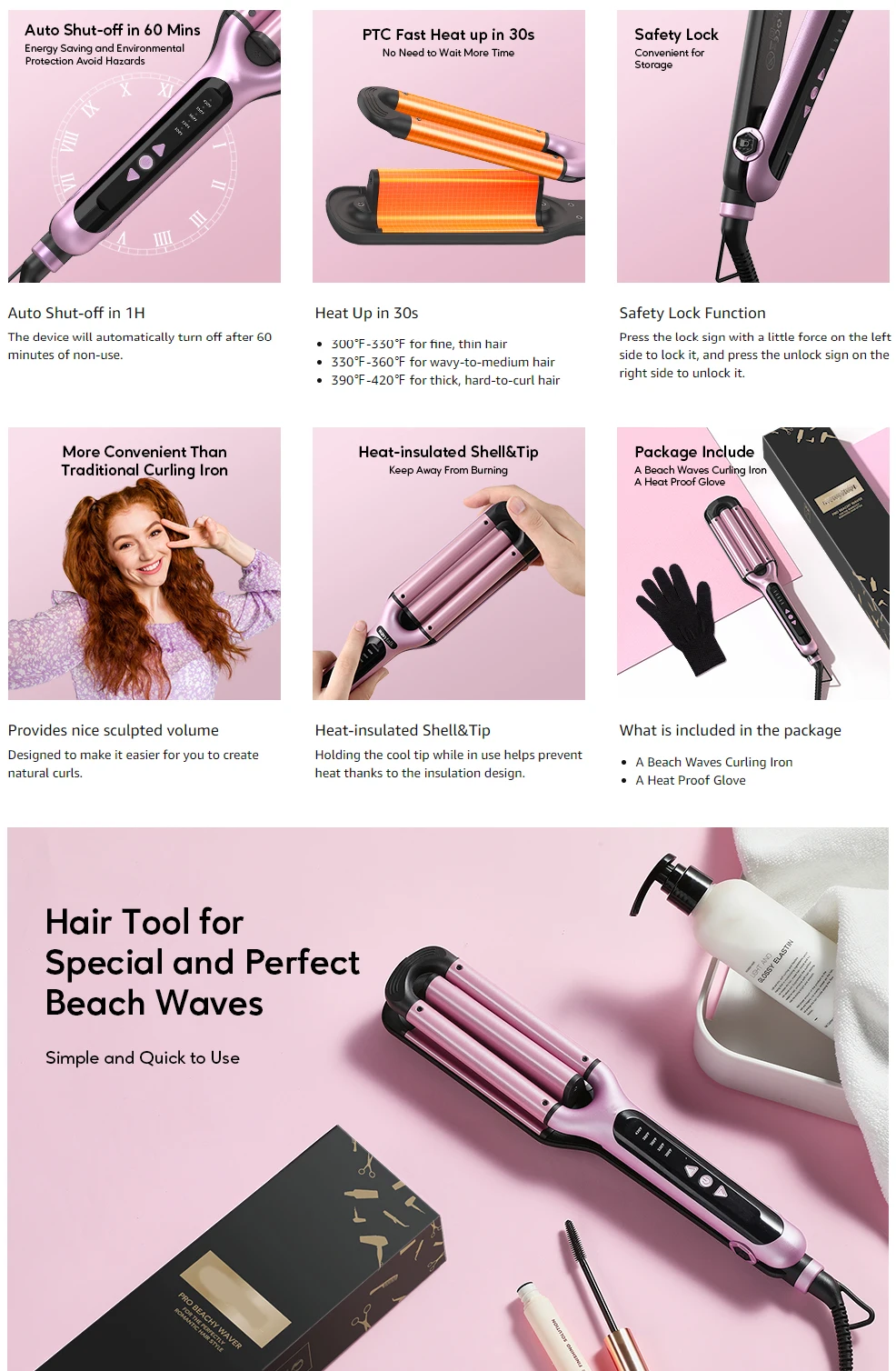 Triple Barrel Iconic Hair Tool Deep Wave Electric Waver Hair Crimper Hair Flat Iron