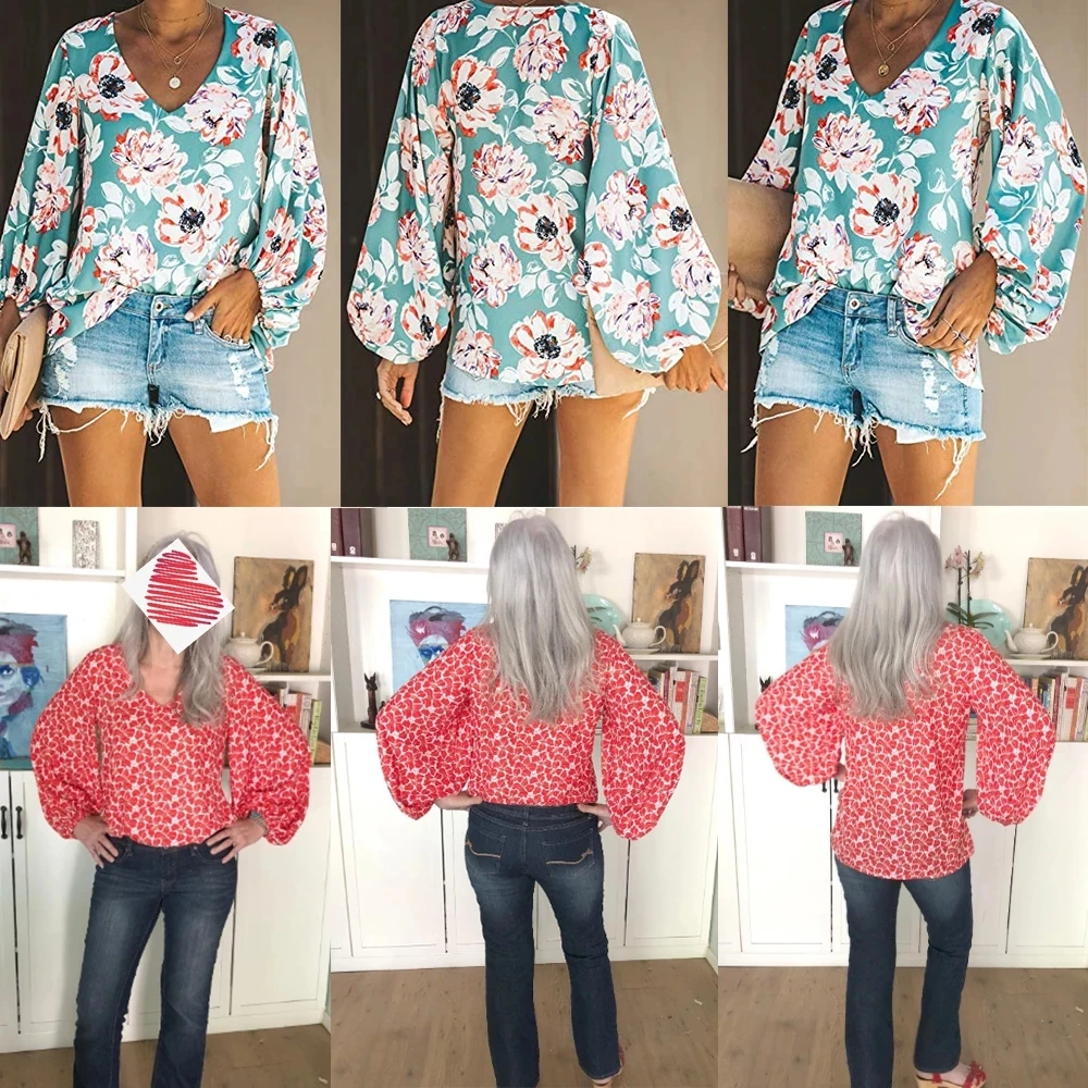 Elegant Long Sleeve Blouse For Women Print On Demand V Neck Plus Size Women Clothing Custom Blank Casual Women Tops And Blouses