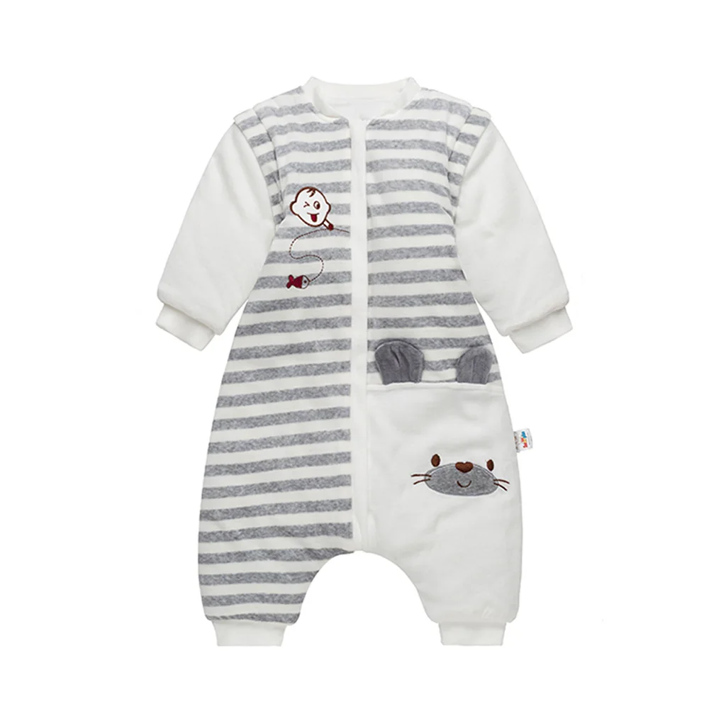 
Wholesale Winter Organic Baby Sleeping Sack Bag Stripe Sleep Suit Wearable Split Leg Sleep Bag with Sleeves 