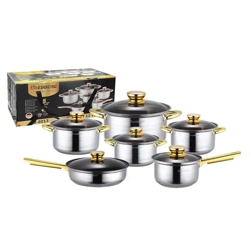 Factory Direct 12pcs S304 Stainless Steel luxury kitchen accessories set cookware American Style Cooking Pot