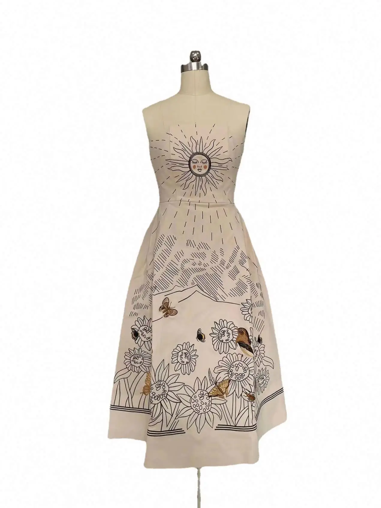 Vietnam Designer Lobbster Tube Top SUNFLOWER Embroidery Heavy Work Dress