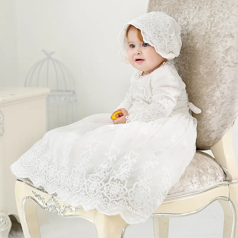 Hot sale newborn baptism dresses sets ins infant first communion baptism dresses toddler baby girl elegant white baptism dresses