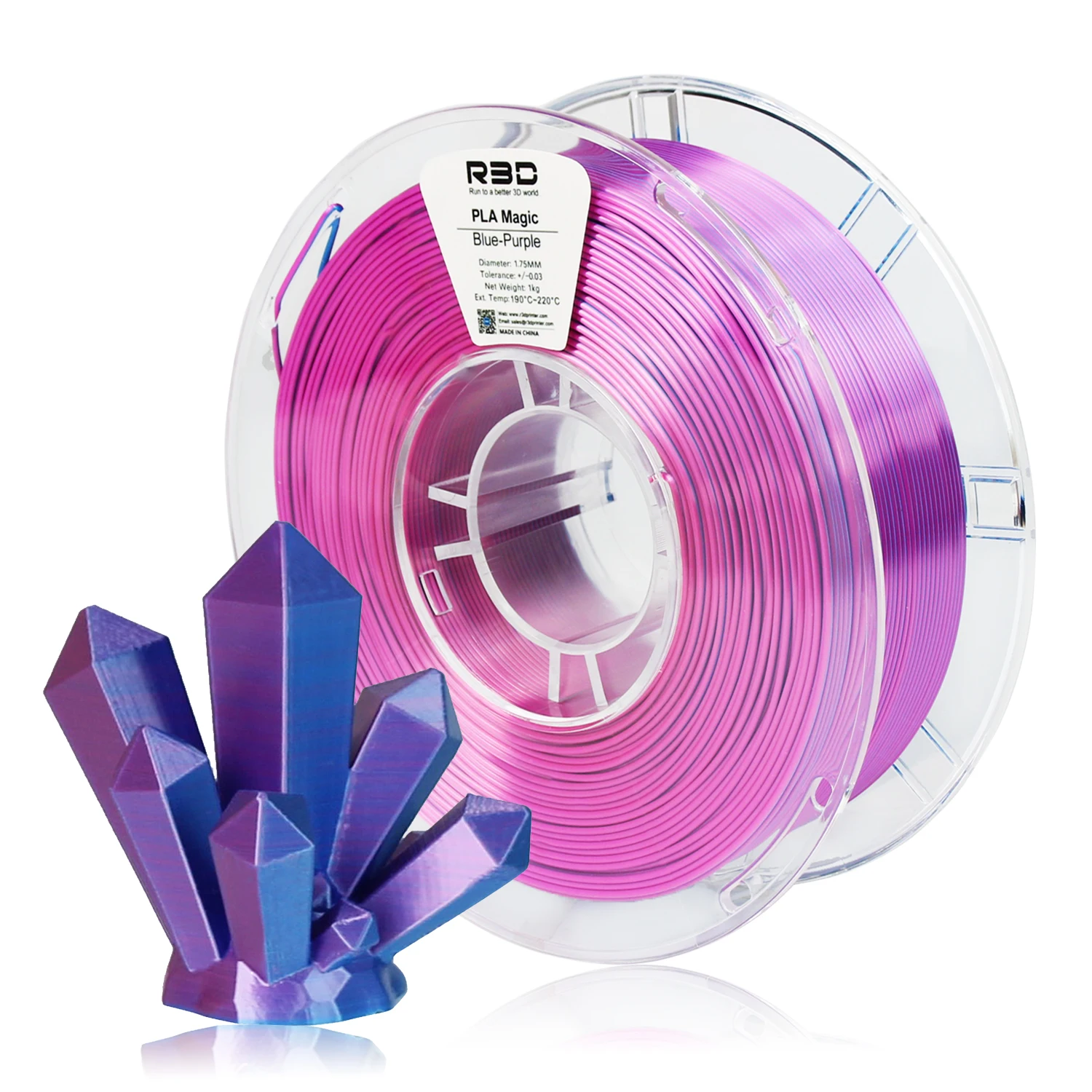 R3D Blue Purple Quantum 3d Printer Filament PLA 2 colors in 1