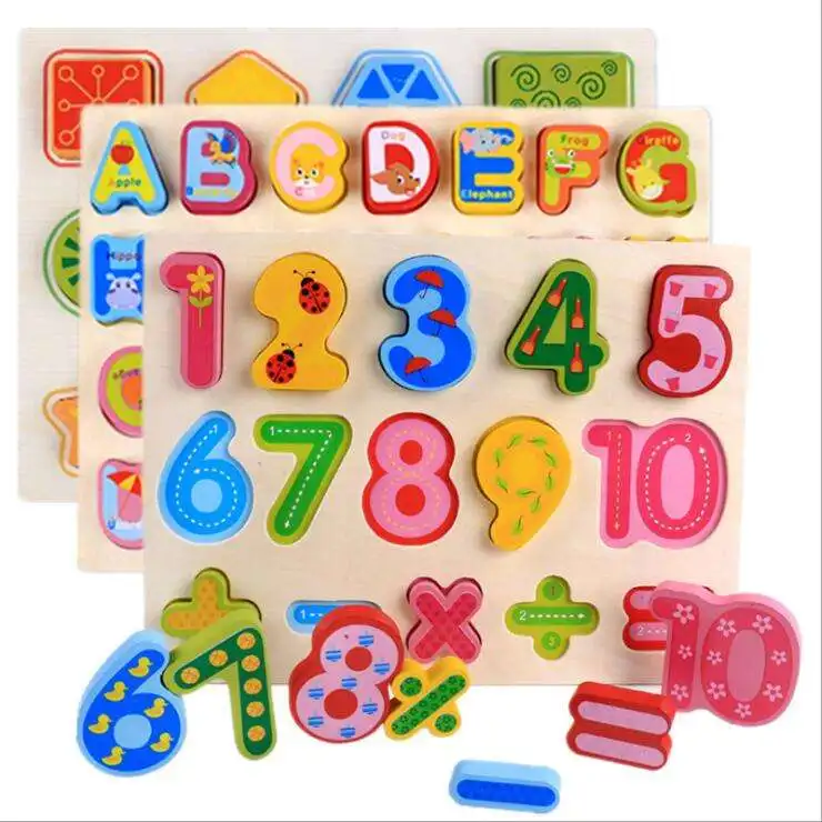 ABC Puzzle Digital Wooden Toys Early Learning Jigsaw Letter Alphabet Number Puzzle Preschool Educational Baby Toys for Children