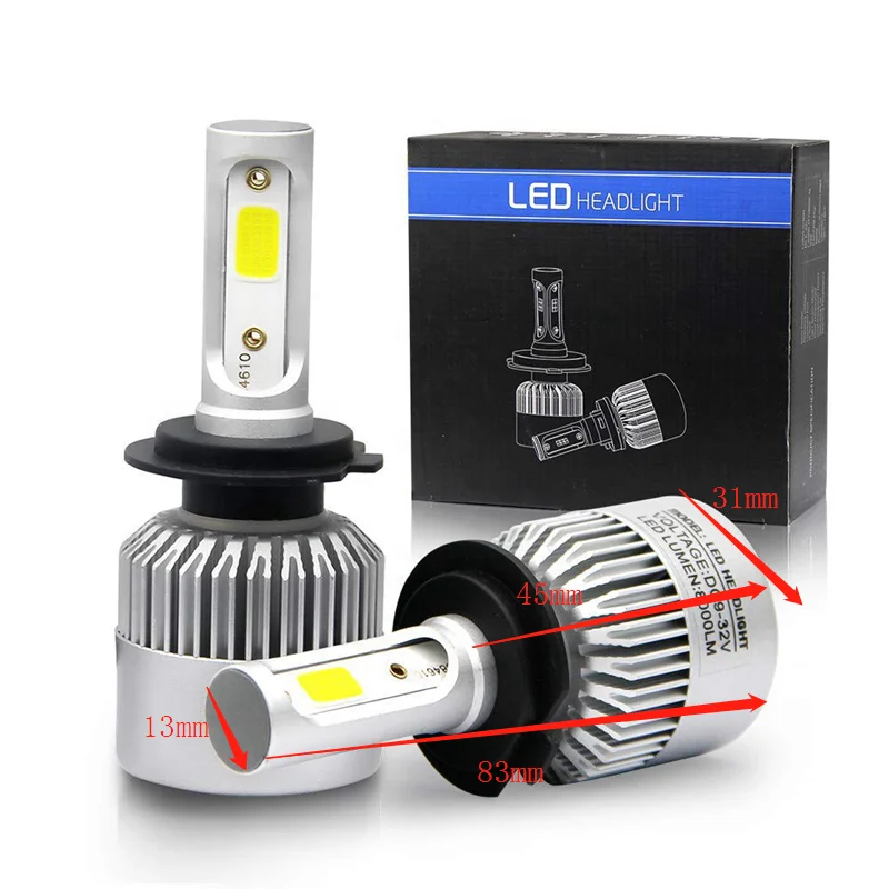 S2 automobile LED headlight super bright white light 72W 8000 lumen H1 H3 H4 H7 H11 9004 9007 H13
