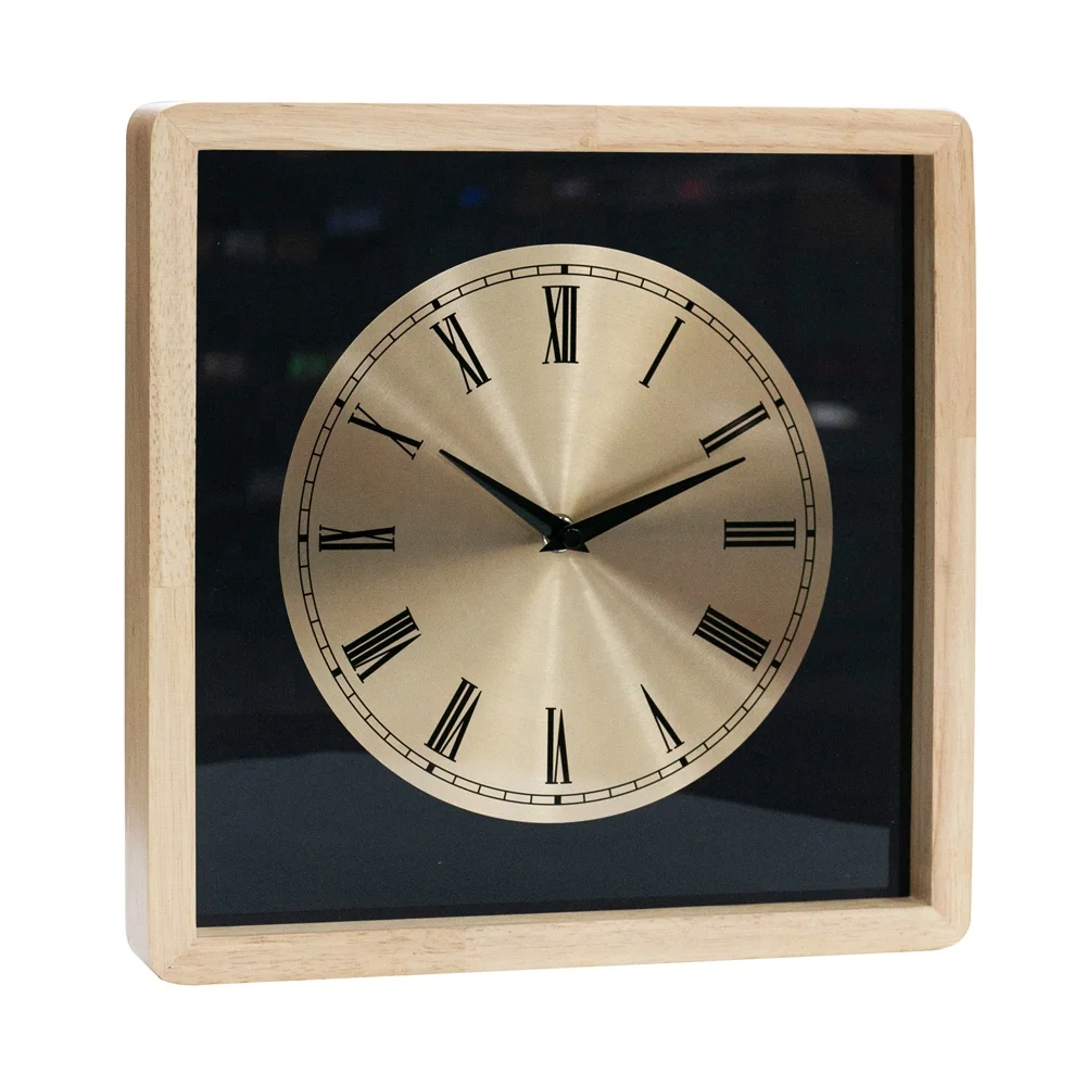 12inch real wood square metal quartz wall clock ET5301