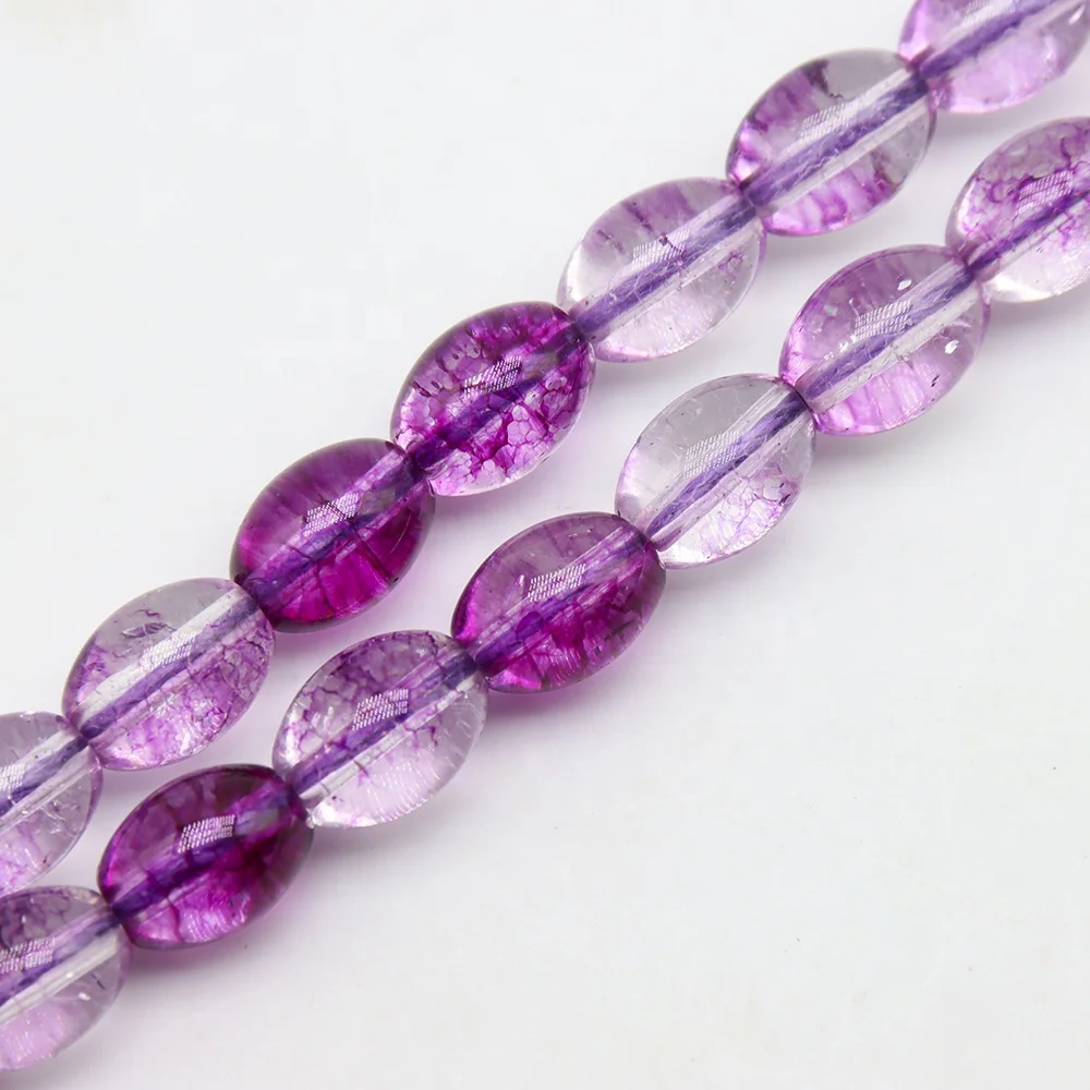 8x10mm Natural Green Crystal Yellow Topaz Colored Cracked Beads Accessories Gemstone Oval Rice Beads for Jewelry Making