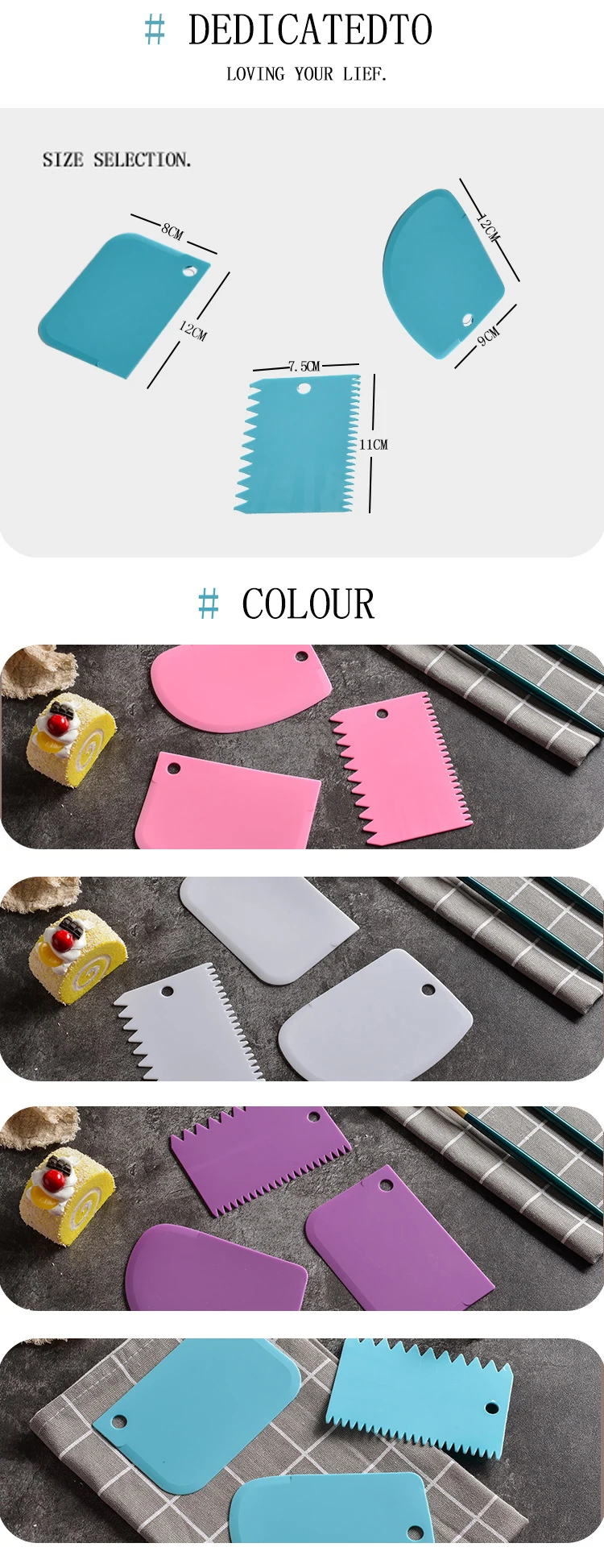 Multifunctional Irregular Teeth Edge Diy Cream 3 Pcs Scraper Cutter Set Cake Mold Tools