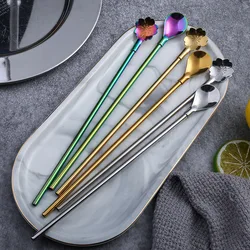 The manufacturer directly supplies stainless steel straw spoon, long handle creative cherry stirring spoon and filter leakage sp