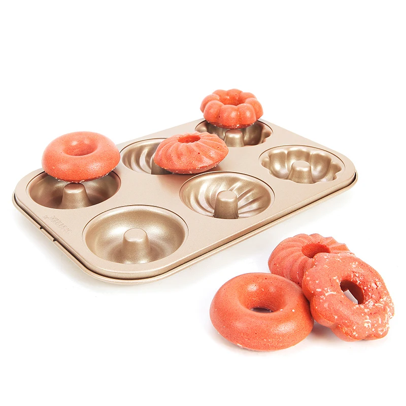 CHEFMADE Hot Selling 6 Cup Non Stick Carbon Steel Pattern Donut Mold Cake Pan Bakeware Tray Baking Dish