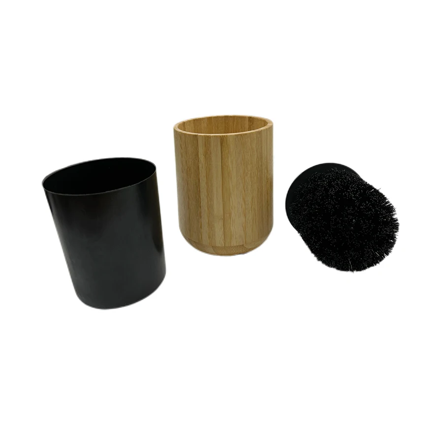 Bamboo Toilet Bowl Brush and Holder Set Round