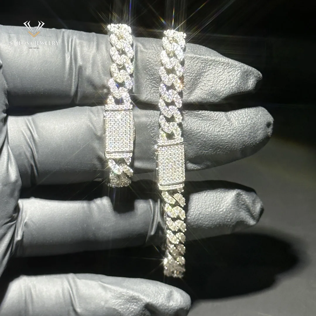 Fashion Jewelry luxury Bracelet cute necklace 6mm 8mm Width couple Vvs moissanite Cuban Link Chain With Silver Bracelet