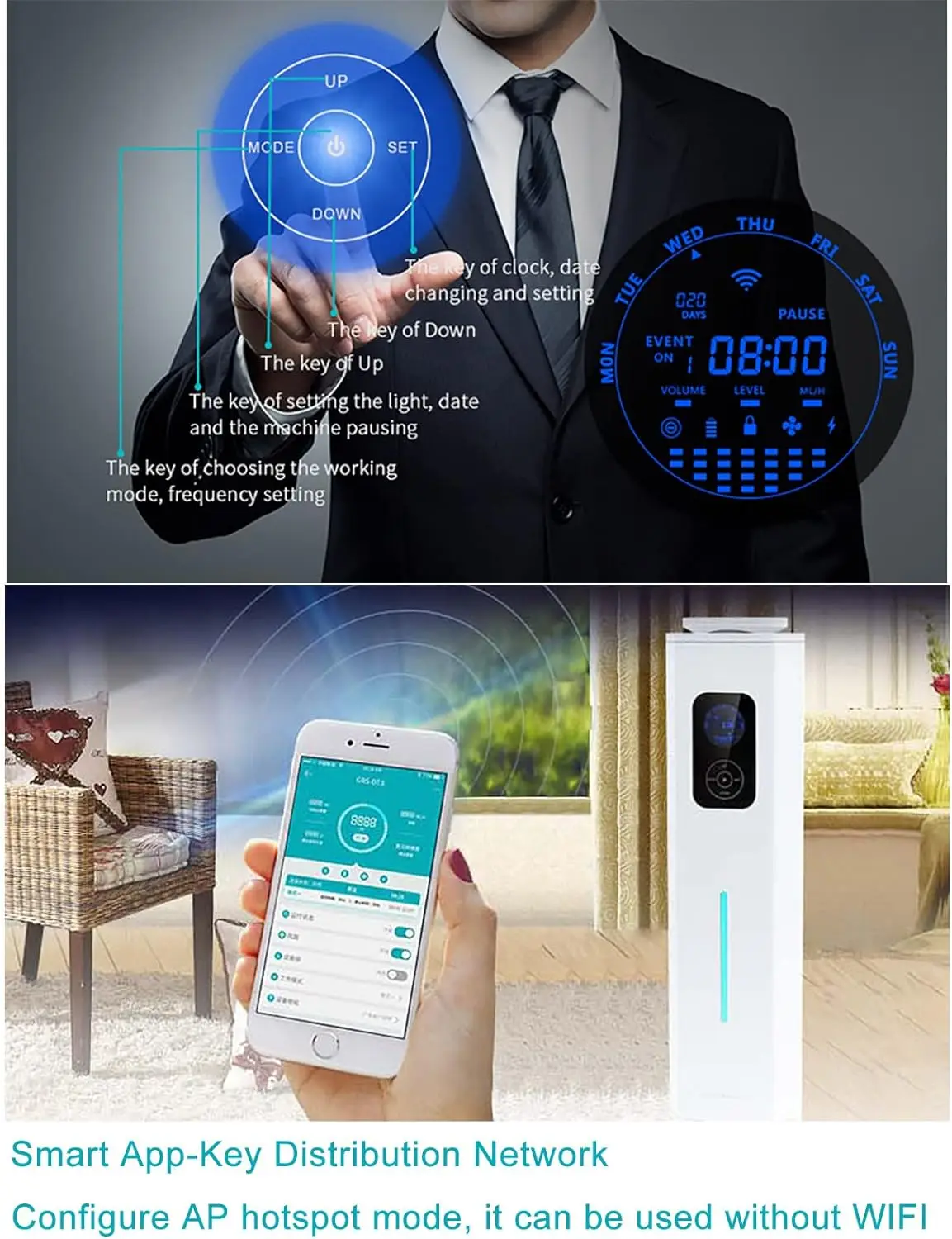 Luxury Smart 800ML HVAC Scent Diffuser With APP/WIFI Function Waterless Essential Oil Scent Air Machine For Large Room Hotel