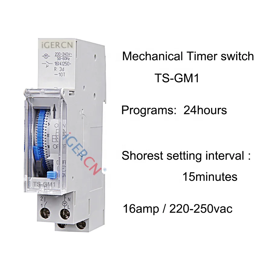16amp 220-250VAC analog Timer switch TS-GM1 ON OFF electrics control 24 Hour 15 minutes Mechanical timer switch