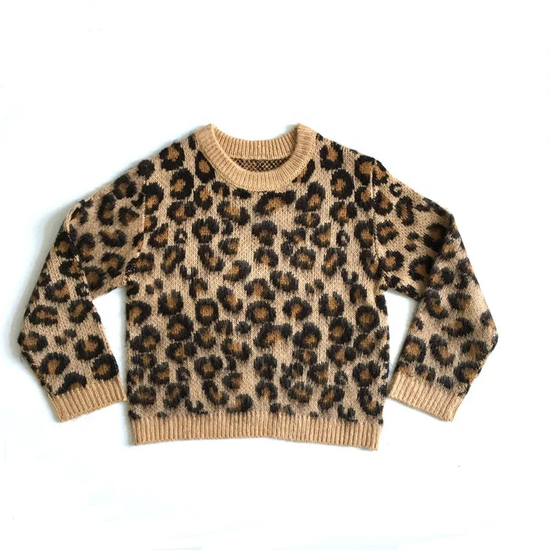 Leopard Pattern Small Baby 1 Year Infant Cotton Yarn Sweaters for Girl