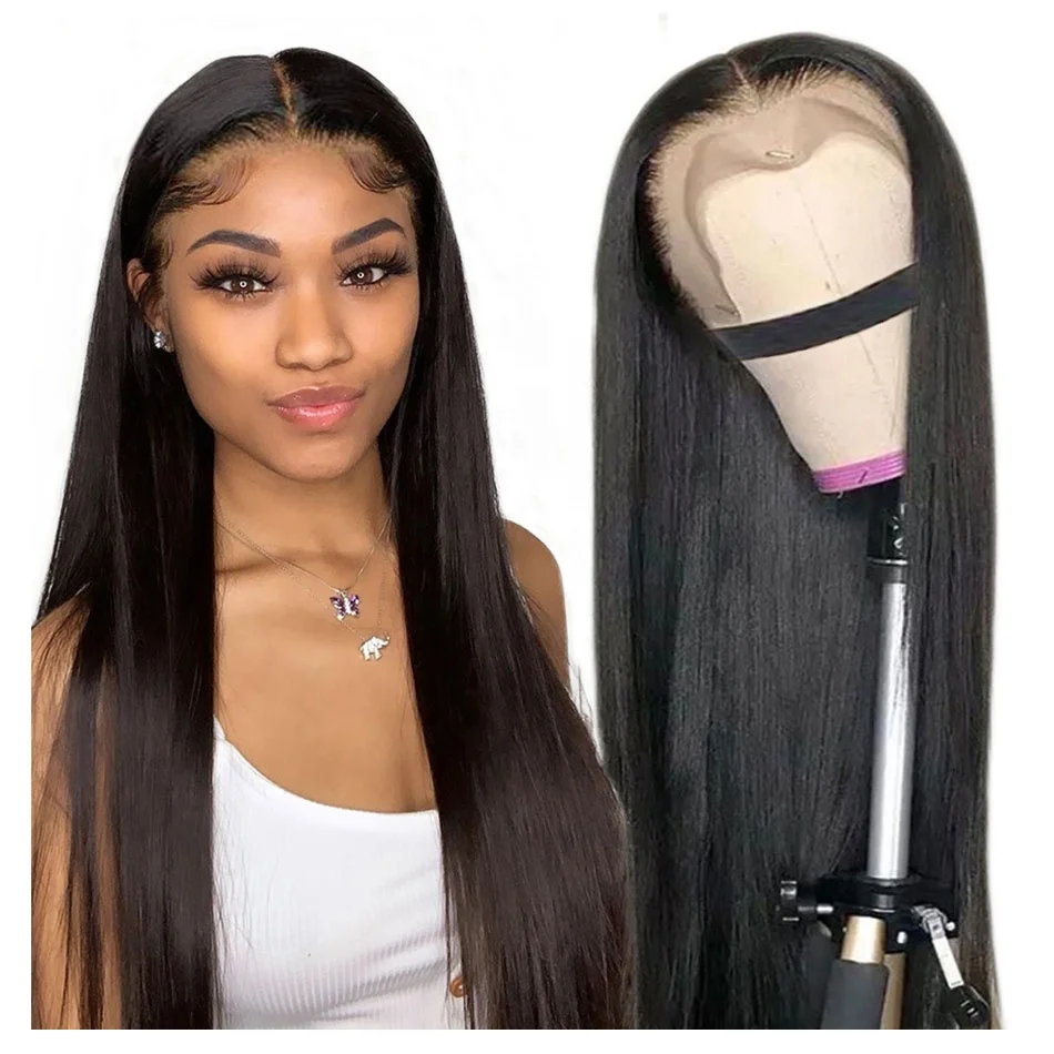 Wholesale hair vendors 12 to 30inch brazilian milk remy virgin hair natural black 13*4 HD straight lace frontal human hair wigs