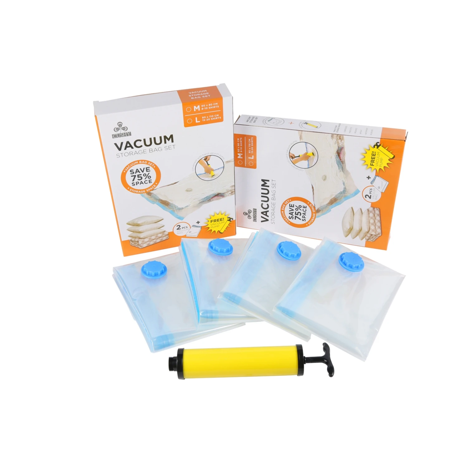 Clothes and Quilt Transparent Vacuum Bags with pump for Clothes Wardrobe Space Saver Clothing Vacuum Storage Bags