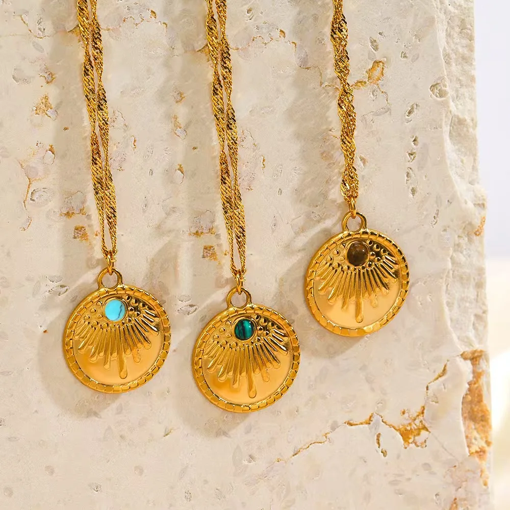 N786 Fashion light luxury INS gem necklace malachite blue pine stone tiger eye stone simple sunflower necklace wholesale