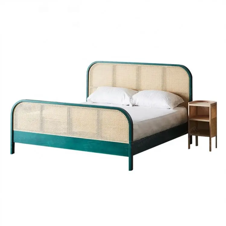 Оптовая продажа, мебель для спальни в современном стиле, ротанговая кровать, деревянная двуспальная кровать