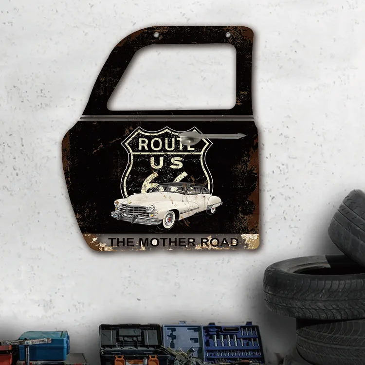 US Route 66 Vintage Metal Sign Retro Metal Garage Wall Art Signs Car Door Metal Bar Sign