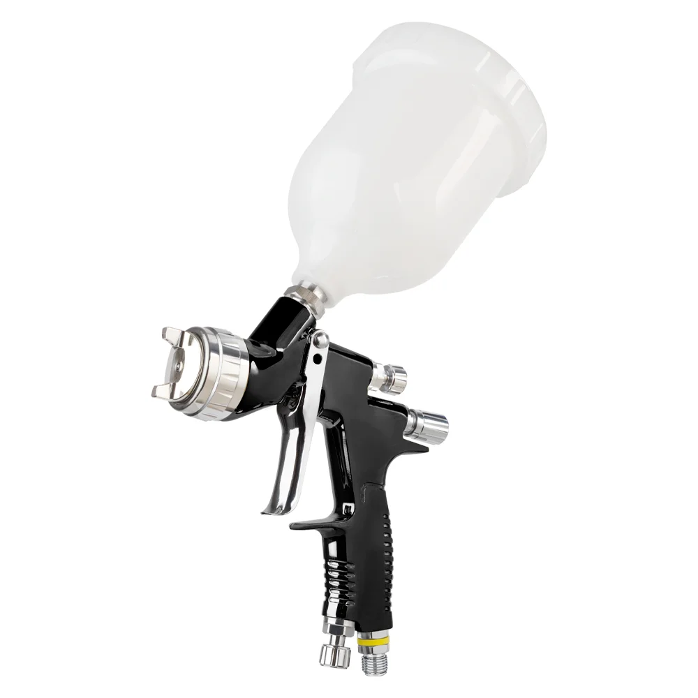 Professional T110 Paint Spray Gun - HVLP Gravity Feed with 1.3mm/1.8mm spraying nozzle, 600ml Cup, Black Finish for Car Repair.