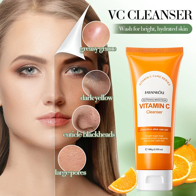 OEM ODM FAYANKOU Whitening Brightening Vitamin C Facial Cleanser Makeup Removing Oil Control Deep Cleansing Face Wash