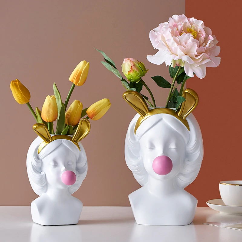 White girl resin flower pot modern home decoration girl bedroom decoration gift indoor flower pot
