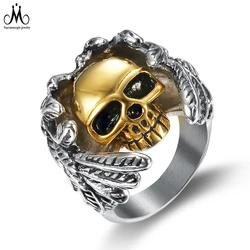 Wholesale Motorcycle Jewelry Vintage Silver Gold Angle Wing With Skull Wrapped Biker Rings for Men