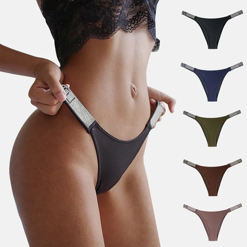 Dropshipping Famous Brand Letter Logo Shiny Rhinestone Sexy Bling Diamond Underwear Briefs Tangas Pink Panties Designer Thong