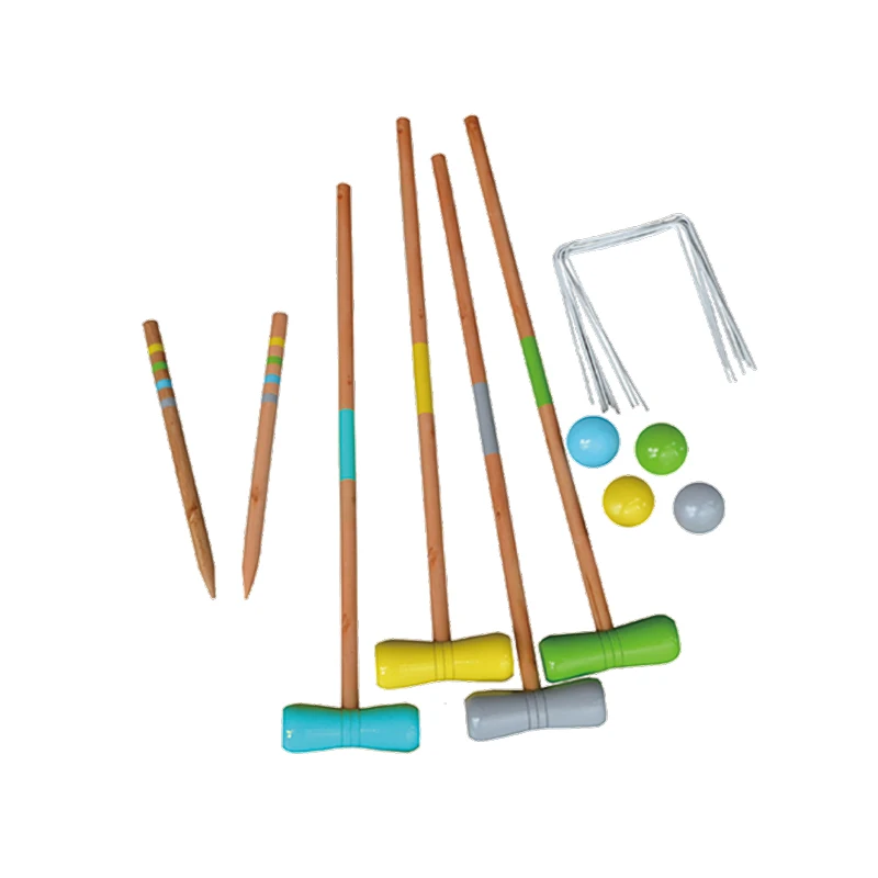 Outdoor Children Play Croquet Game 4 Player Wooden Made Croquet Game Set