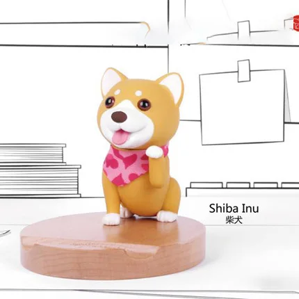 Doggy Cute Cartoon Bull Terrier Wooden Wood Dog Phone Holder