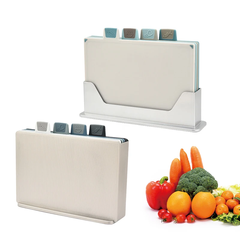 4 в 1, разделочная доска, гибкие режущие коврики с иконами для различных типов пищевых продуктов, набор пластиковых разделочных досок с держателем