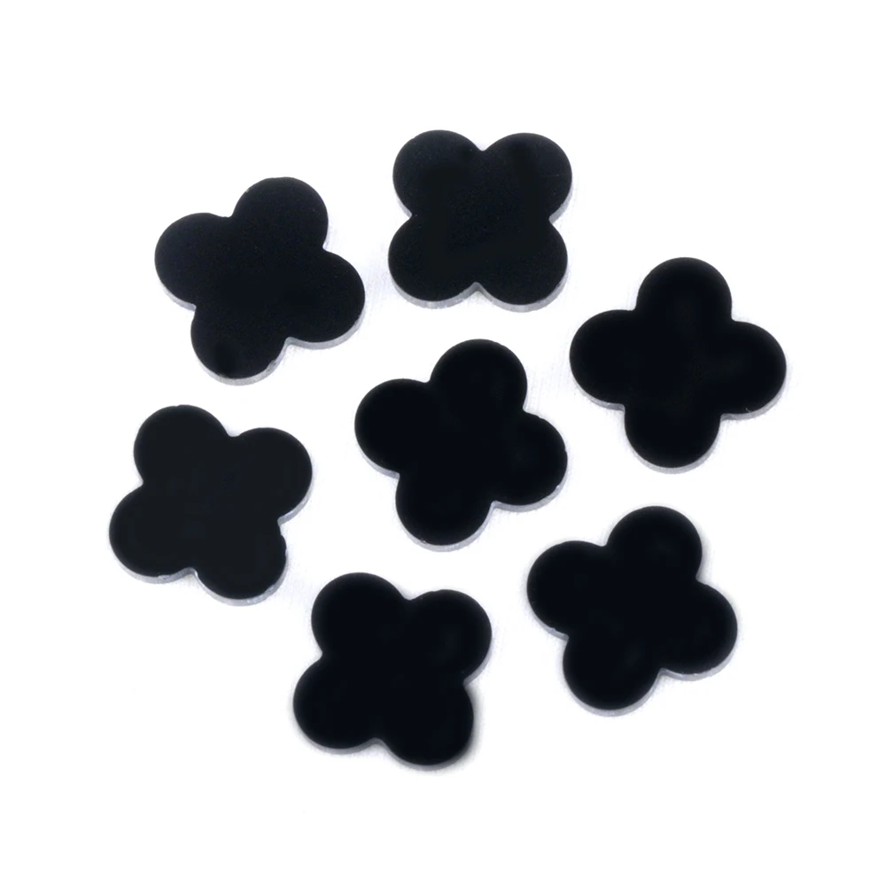 Wholesale 1mm Thickness Four Leaf Clovers Black Onyx Double Side Flat Natural Black Agate Clover Stone for Jewelry Making
