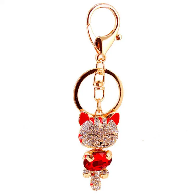 Girls Small Gift Crystal Rhinestone Alloy Keychain Female Bag Car Accessories Metal Pendant Cute Lucky