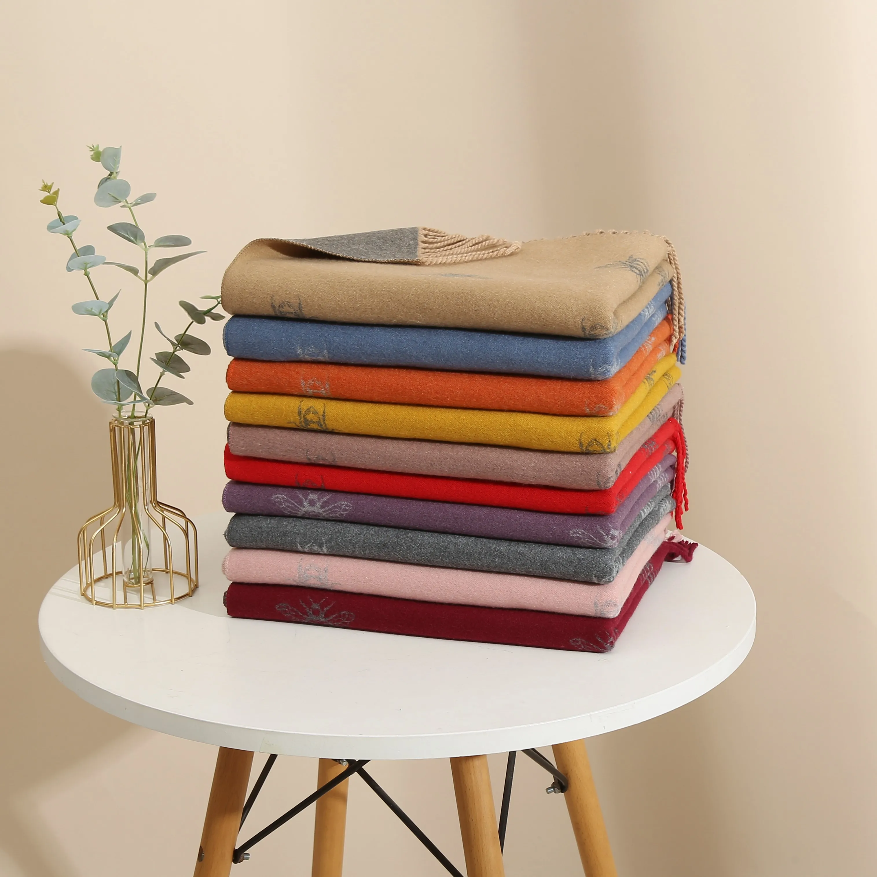 Manufacturer new oversize winter scarves shawls women fancy flower pattern warm thick pashmina scarf double side cashmere shawls