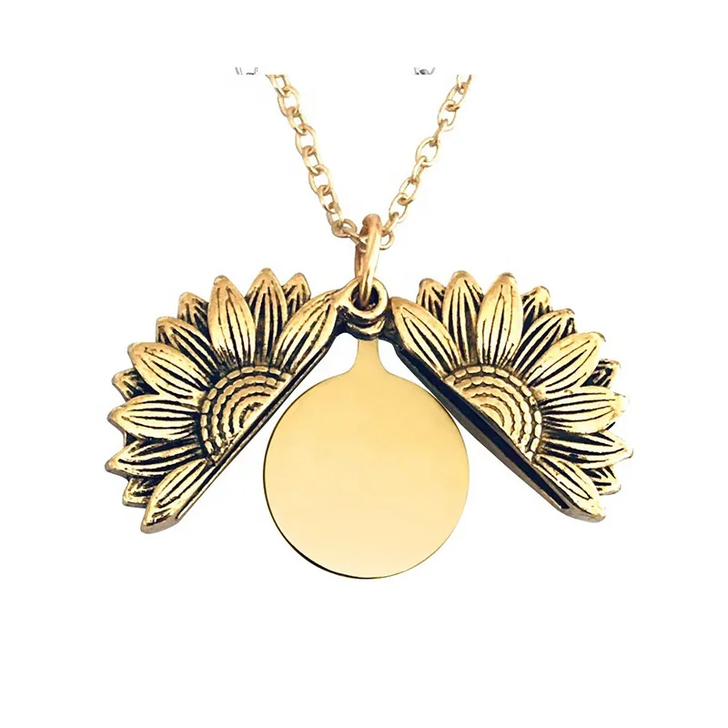 Stainless steel sunflower pendant blank laser lettering holiday gift custom personalized titanium steel necklace