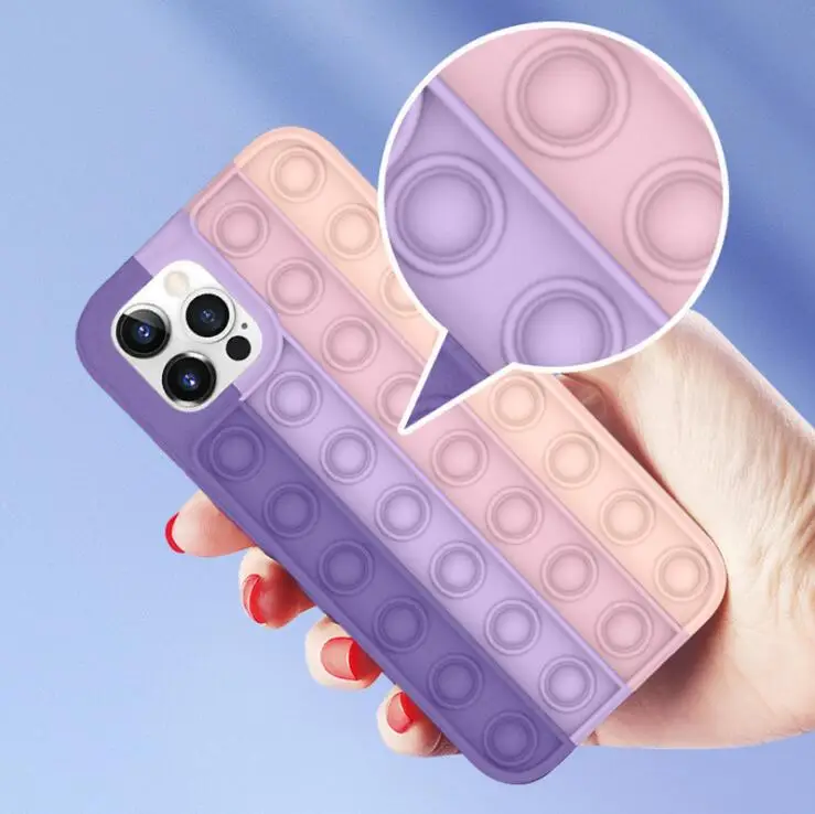 Factory custom Reliver stress silicone poping fidget toys bubble protective cell phone case for iphone