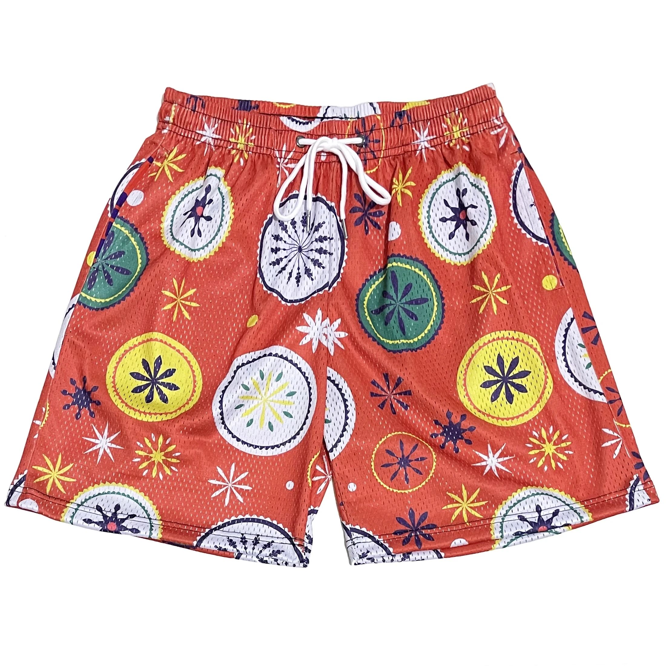 Manufacturers wholesale high quality basketball graphic 5 inch inseam printed polyester double layer kids men custom mesh shorts