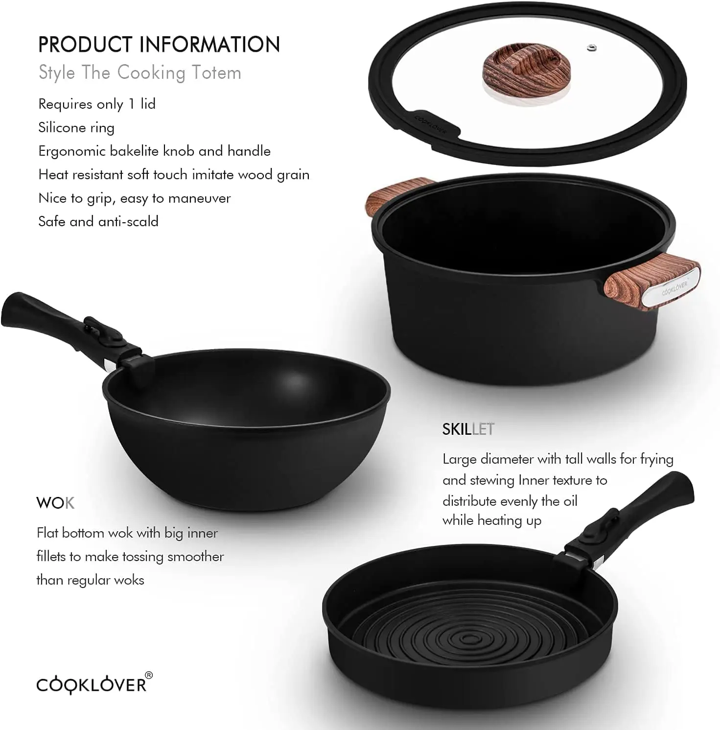 Cooklover Professional Manufacturer Fry Pan Set Non-Stick Coating Aluminum Cookware Sets With Detachable Handle