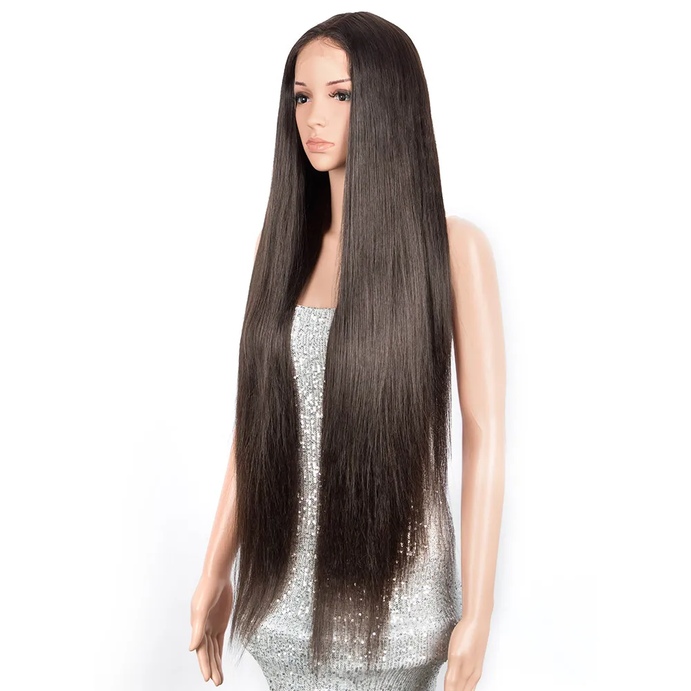Rebecca New Super Soft Heat Resistance Silky Straight Synthetic Wig 30 inch natural black Lace Front Wig synthetic hair wigs