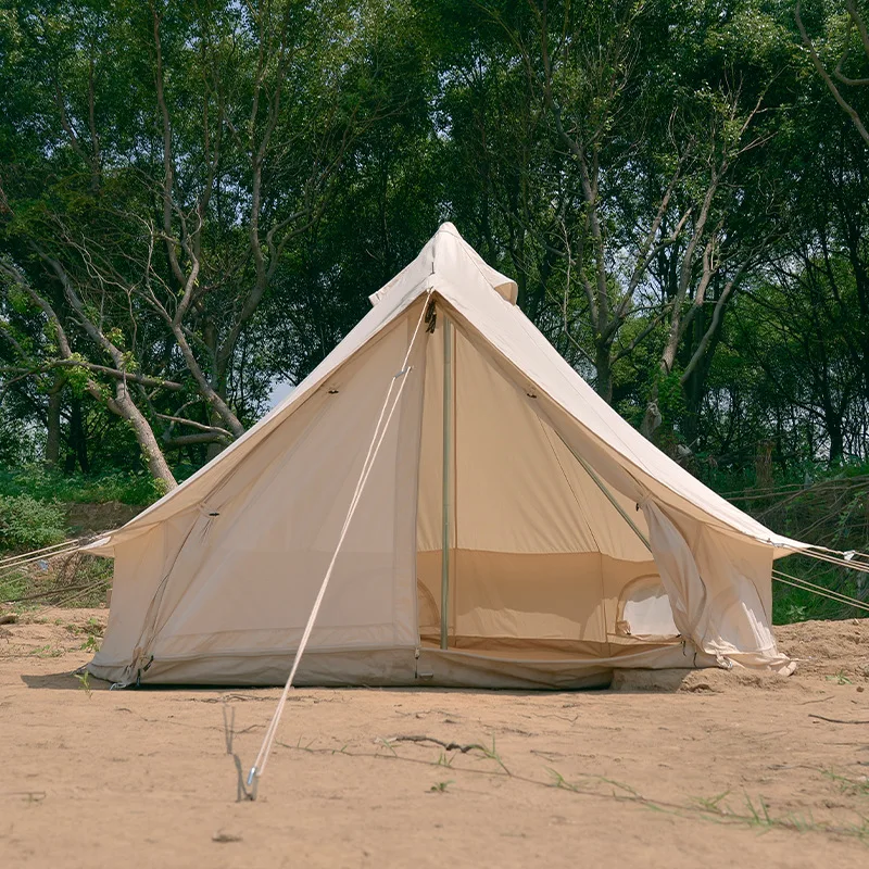 Ultra-Light 4-Person Pyramid Tepee Tent Convenient Canvas Tent for Summer Outdoor Camping with Aluminum Pole