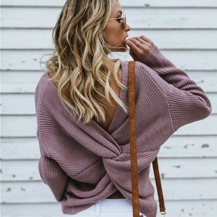 2021 Knitted Off the Shoulder Cropped Fashion Ladies Sexy Fall Winter Lady Sweater Women