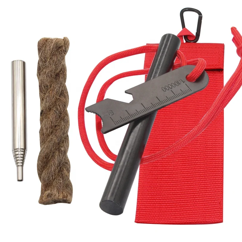 Emergency Fire Starter Kit Tactical Survival Fire Tool Set Paraffin Hemp Tinder with Nylon Hanging Pouch