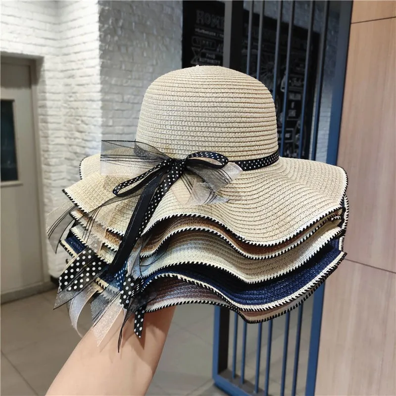 Hot Sale Wholesale New Beach Straw Hat Summer Large Brim Foldable Wavy Straw Hat Outdoor Sun Visor Sun Hats