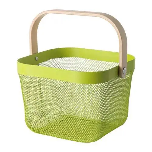 
Wholesale Fashionable Portable Picnic Fruit Food Metal Basket Wire Mesh Storage Basket with Wooden Handle 