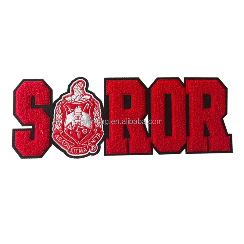 Large Embroidered Letters SOROR Pink and Green AKA Delta 1913 Sorority SGRHO Soror Chenille Iron on Patch for Pretty Hoodie