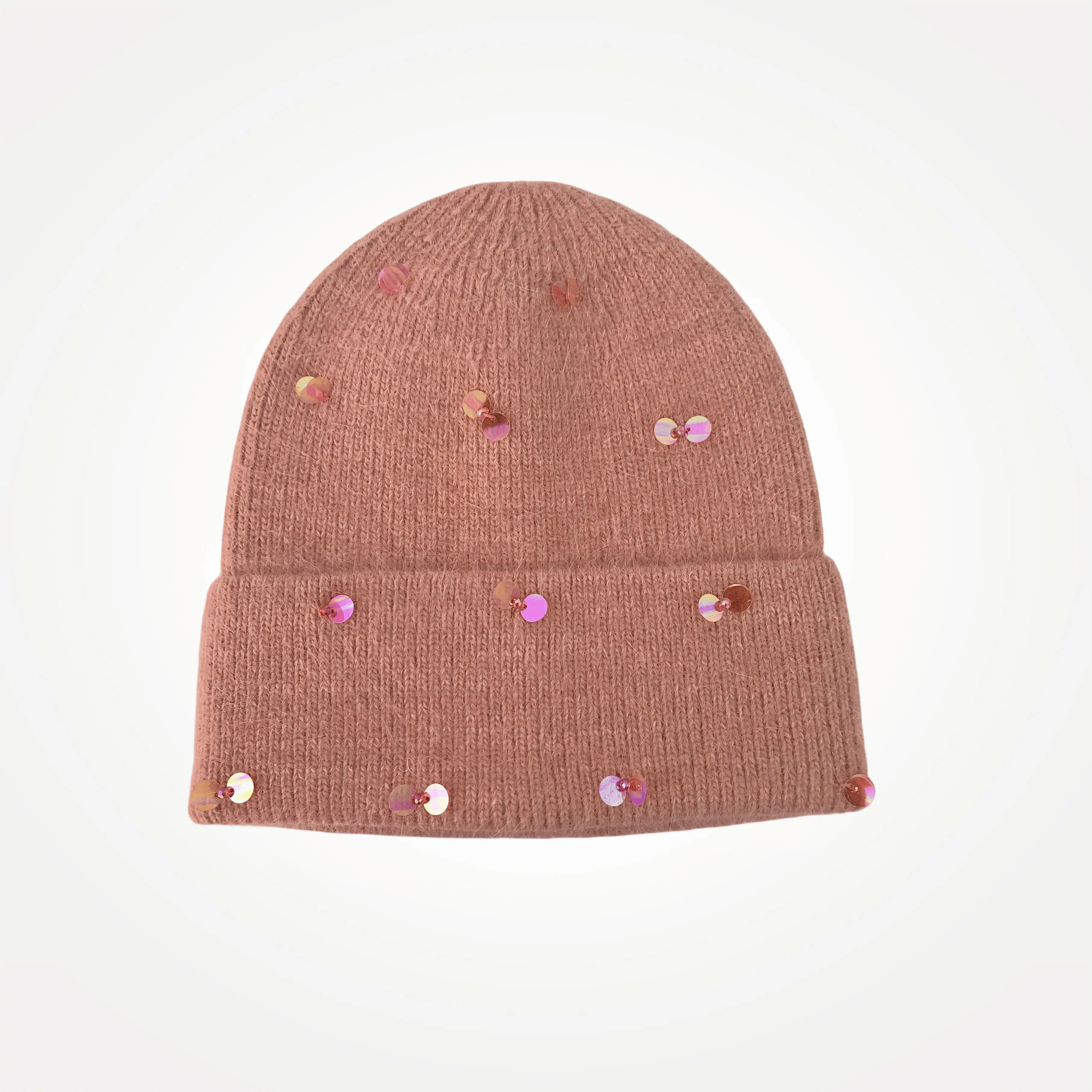 Winter Custom Beanie Knit Pom Pom Woman Luxury Knit Hats with Rhinestones