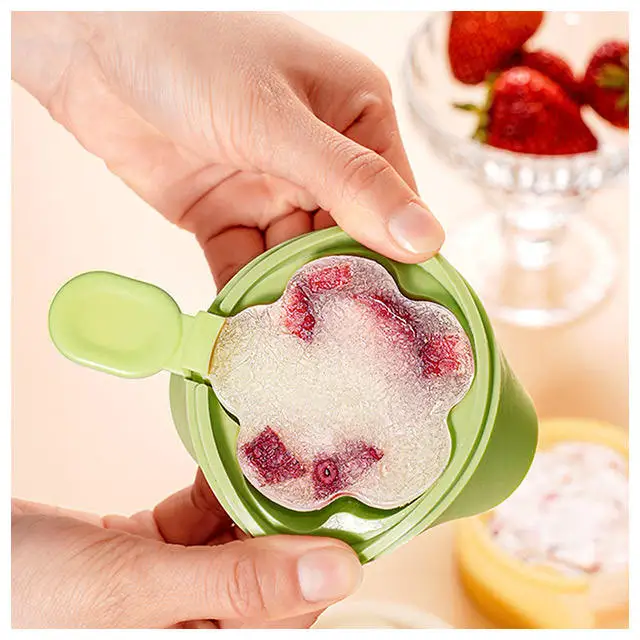 Cherry Flower Shape Silicone Popsicle Mold Reusable Silicone Popsicle Mold Dessert Ice Cream Popsicle Molds With Sticks